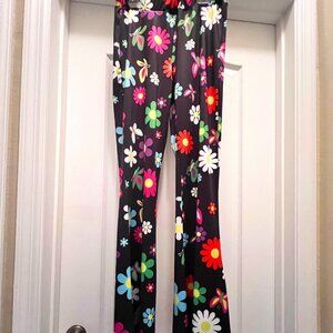 Heart Raves Daisy-Butterflies-60's Hippie Floral Flare leg Stretch Women's Pants